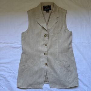 Vintage The Limited Tan Linen Long Vest Button Front Minimalist Size L